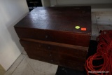 (BACK) 4 DRAWER PINE WORKSHOP STORAGE CONTAINER. INCLUDES CONTENTS OF DRILL BITS, FILES, AND MORE!