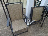 (OUT) PAIR OF FOLDING LAWN CHAIRS WITH BROWN MESH SEATS AND METAL FRAMES.