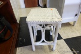 (R4) SMALL WICKER TABLE OR SEAT; WHITE AND IN GREAT CONDITION. MEASURES 12