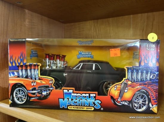 (SR1) MUSCLE MACHINES 1:18 SCALE 1963 PLYMOUTH SAVOY. IN THE ORIGINAL PACKAGE.
