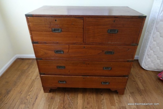 (BD2) ANTIQUE EARLY 19TH CENTURY ENGLISH TEAK CAMPAIGN CHEST; TWO STACKING COMPONENTS TO THIS