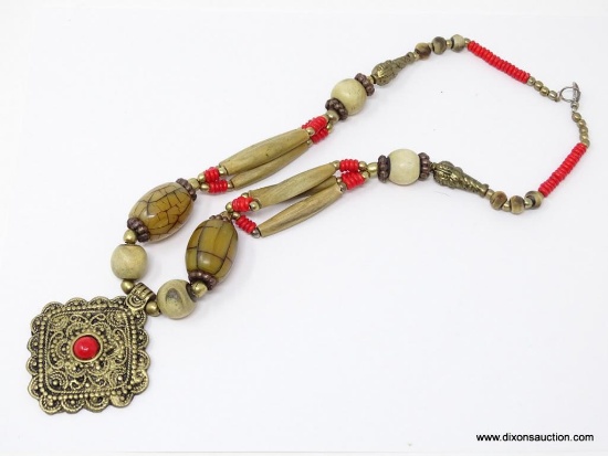VERY NICE BOHO INSPIRED NECKLACE. MEASURES 22 IN LONG AND THE DROP MEASURES 2 1/2 INCHES. IN