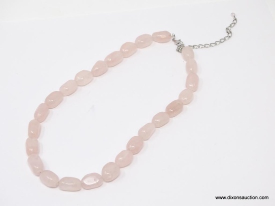 ROSE QUARTZ BEADED NECKLACE 16 INCHES LONG WITH A 4-INCH EXTENDER.