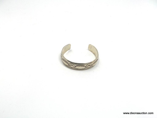 STERLING SILVER NATIVE AMERICAN STYLE CHILD'S CUFF BRACELET. MARKED STERLING ON ONE END, THIS