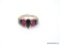 STERLING SILVER - .925 LADIES 2.5 CT SAPPHIRES, RUBY, EMERALD RING. SIZE 7