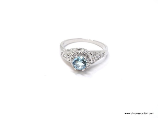 LADIES 1 CT BLUE TOPAZ HALO DESIGN GEMSTONE RING SIZE 10