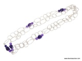 STERLING SILVER - .925 LADIES 40 IN AMETHYST DESIGNER NECKLACE. TOTAL WEIGHT 34.7 GRAMS.