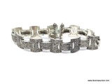 STERLING SILVER - .925 LADIES VINTAGE MARCASITE BRACELET, WITH SAFETY CHAIN. MEASURES: 7.5 INCHES