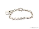 STERLING SILVER - .925 LADIES SOLID CABLE LINK HEART BRACELET. TOTAL WEIGHT 25.5 GRAMS