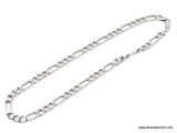 STERLING SILVER - .925 UNISEX 3 - 1 FIGARO NECKLACE 18 IN LONG. TOTAL WEIGHT: 43.6 GRAMS
