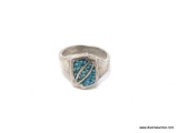 STERLING SILVER - .925 UNISEX NATIVE AMERICAN INLAID TURQUOISE RING. SIZE 9.25