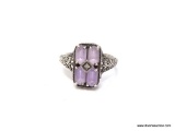 STERLING SILVER - .925 LADIES ANTIQUE 2 CT AMETHYST RING. SIZE 7
