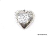 STERLING SILVER - .925 LADIES LARGE ETCHED DESIGN PUFFED HEART PENDANT. 11 GRAMS