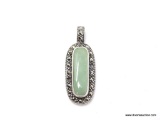 STERLING SILVER - .925 LADIES JADE AND MARCASITE PENDANT.