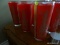 (DR) SET OF 6 HINDU PRINT GLASS TUMBLERS; RED AND TAN.