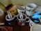 (FOY) LOT OF COFFEE MUGS AND MAGNETIC CHIP CLIPS. 12 TOTAL PIECES.