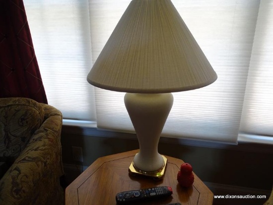 (LR) PAIR OF LAMPS; PLEATED CREAM COLORED SHADE OVER URN-STYLE BODY AND GOLD-TONE BASE. 2 TOTAL