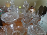 (DR) GLASS LOT; INCLUDES DECANTER AND STOPPER, SUNDAE GLASSES, SHERBET BOWLS, SALAD BOWLS, AND