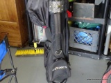 (GAR) OGIO GOLF IMPACT SPORT GOLF BAG; HAS REMOVABLE TOP COVER AND PADDED STRAPS. ALL BLACK IN COLOR
