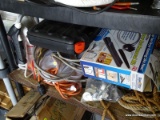 (GAR) SHELF LOT; INCLUDES DRYER LINT REMOVAL KIT, ROPE, EXTENSION CORDS, WHEEL COMPONENTS, A BLACK
