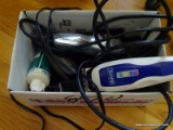 (TAB) BOX LOT OF HAIR CLIPPERS; TRIMMERS, CLIPPERS, AND ACCESSORIES BY WAHL AND OTHERS.