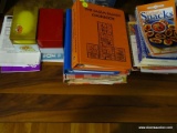 (OFF) COOKBOOK AND RECIPE BOXES LOT; OVER A DOZEN COOK BOOKS AND RECIPE BOOKLETS, ALONG WITH 2