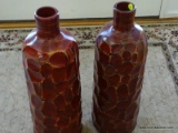 (FOY) PAIR OF MATCHING TALL VASES IN RICH BURGUNDY COLOR WITH TEXTURED SIDES, EACH MEASURES 28