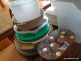 (FOY) ASSORTED FOOD STORAGE CONTAINERS LOT; INCLUDES 12 ASSORTED PLATES OR PLATTERS, ALONG WITH