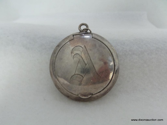 LARGE VINTAGE STERLING SILVER PILL BOX AS A PENDANT. MEASURES 2 INCHES IN DIAMETER.