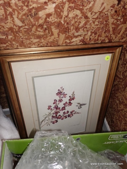 (BR2) FRAMED AND DOUBLE MATTED FLORAL PRINT "ROYALTY BY DIANE JACKSON 194/500 IN GOLD TONED FRAME: