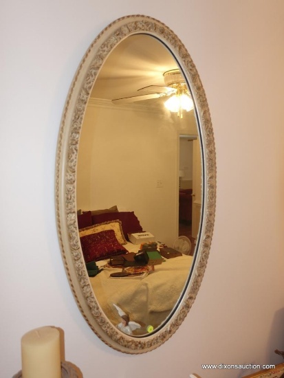 (BR3) FRAMED OVAL MIRROR IN BROWN TONED FRAME: 22" X 39"