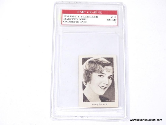 1939 MARY PICKFORD CIGARETTE CARD. ENCAPSULATED, GRADED NM / MINT - 7