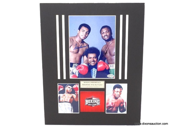 MUHAMMAD ALI AND JOE FRAZIER. BOXING IMMORTALS. AUTOGRAPHED BY BOTH. MATTED READY TO FRAME. INCLUDES