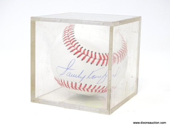 SANDY KOUFAX AUTOGRAPHED BASEBALL IN CLEAR PROTECTIVE CUBE.