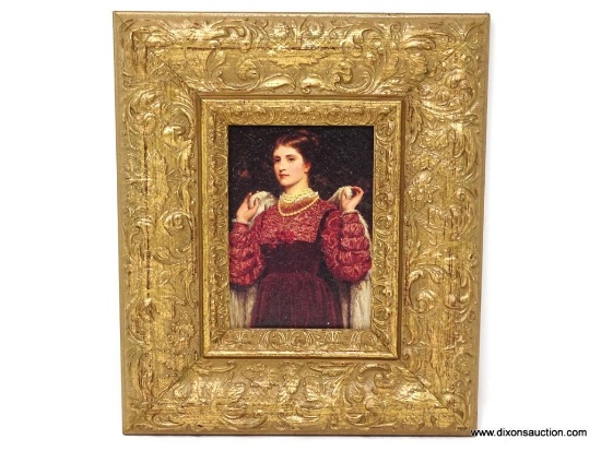 FRAMED PAINTING OF A VICTORIAN WOMAN. FRAME MEASURES APPROXIMATELY 10 X 12"