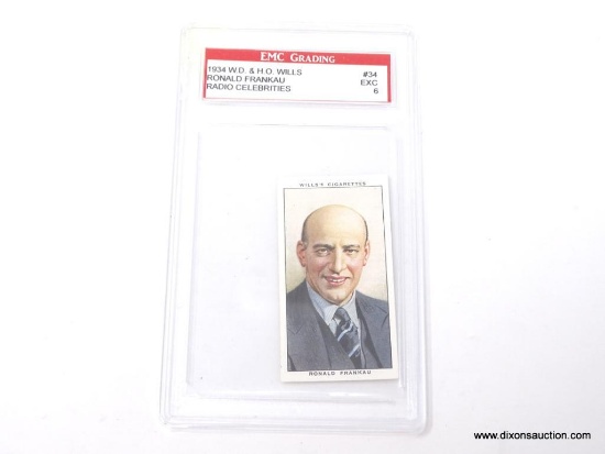 1934 W.D. & H.O.WILLS, RONALD FRANKAU RADIO CELEBRITIES #34 TOBACCO CARD ENCAPSULATED AND GRADED EXC