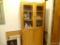 (HALL) LIGHT WOOD CUPBOARD/ CABINET; MAPLE CUPBOARD WITH TWO GLASS FRONT DOORS OVER TWO LOWER DOORS.