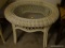 (MBR) WHITE WICKER GLASS-TOP OVAL SHAPED TABLE; MEASURES 28