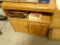 (BR3) WOOD GRAIN MICROWAVE CART; MIDDLE SHELF, LOWER 2-DOOR CABINET, ON 4 WHEELS, MEASURES 28