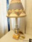 (DR) SMALL PAINTED TABLE LAMP; PASTEL COLORED CERAMIC LAMP WITH HAND-PAINTED SHADE; MEASURES 9