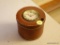 (K) NEW HAVEN CLOCK; BROWNISH-RED LEATHER CYLINDRICAL SHAPE WITH LID. INSIDE SAYS 