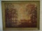 (LR) FRAMED VINTAGE PRINT LANDSCAPE ART; A TREE-LINED PASTURE WITH SEVERAL GRAZING COWS IN A VERY