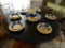 (DR) ROUND DINING TABLE WITH SCROLLING WROUGHT IRON BASE AND MATCHING CHAIRS; BEAUTIFUL AND ELEGANT,