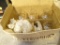 (MBR) 3 BOX LOT; WHITE CARDBOARD BOXES CONTAINING 16 TOTAL SMALL CLEAR GLASS BUD VASES BY GARDENER'S