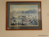 (MBR) FRAMED AND DOUBLE MATTED RIVERBOAT SCENE; MOSTLY BLUES AND WHITES WITH TN AND WEDGEWOOD BLUE