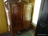 (SUN) ARMOIRE/ ENTERTAINMENT CENTER; THIS WOOD BEAUTY HAS DENTIL MOLDING ON TOP, PANELED DOORS, 2