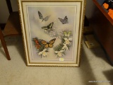 (MBR) FRAMED WALL ART; BUTTERFLIES ON FLOWERS, FRAMED BY SAINT CHATEAUX GALLERIES (PRINTED ON BACK),