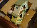 (MBR) BOX LOT OF DECOR SUCH AS BIRDHOUSES, CANDLE HOLDERS, SNOW GLOBES, ETC.