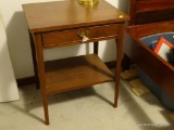 (MBR) MID CENTURY SIDE TABLE WITH SINGLE DRAWER AND LOWER STORAGE PLATFORM; DOVETAIL CONSTRUCTION