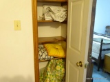 (HALL) CLOSET LOT, CONTENTS INCLUDE SEVERAL THROW PILLOWS, A BRAND NEW MATTRESS PAD, HEAVY